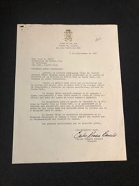 1969 letter from former San Juan Mayor Carlos Romero Barcelo (later Governor) to incumbent Pueerto Rico Governor Luis A. Ferre. $200