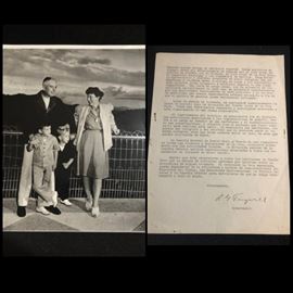 Second page and signed letter from Governor Rexford Guy Tugwell (1941-1946). He was giving orders on how to act before and after a Storm that the hit thePuerto Rican land. $800

