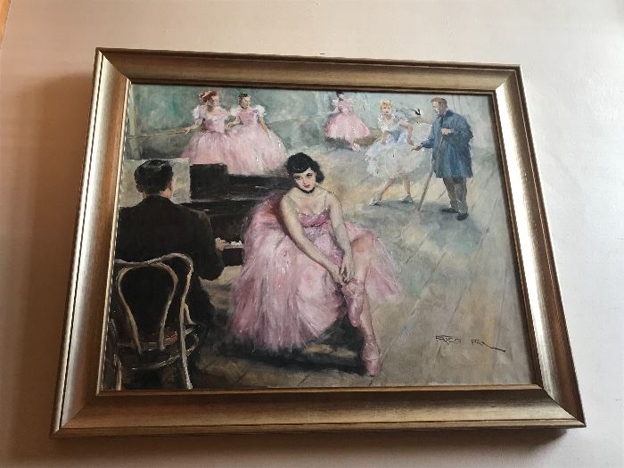 Oil on canvas painting of Ballet  Rehersal by  Pal Fried (1839-1976) 24” h x 30”w