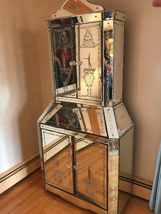 Handcrafted Venetian Glass Liquor Cabinet. Purchased 60 years ago in Italy.