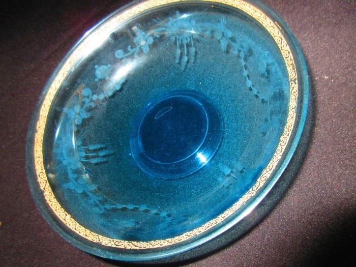 French etched bowl with gold trim