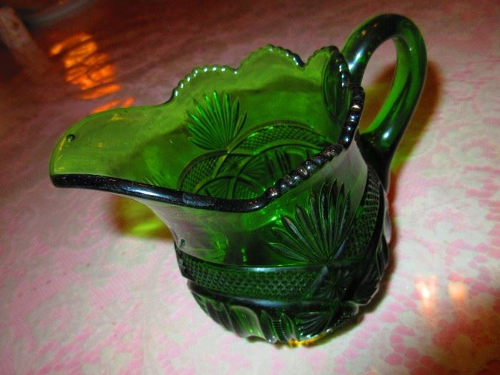 Emerald glass cream jug
