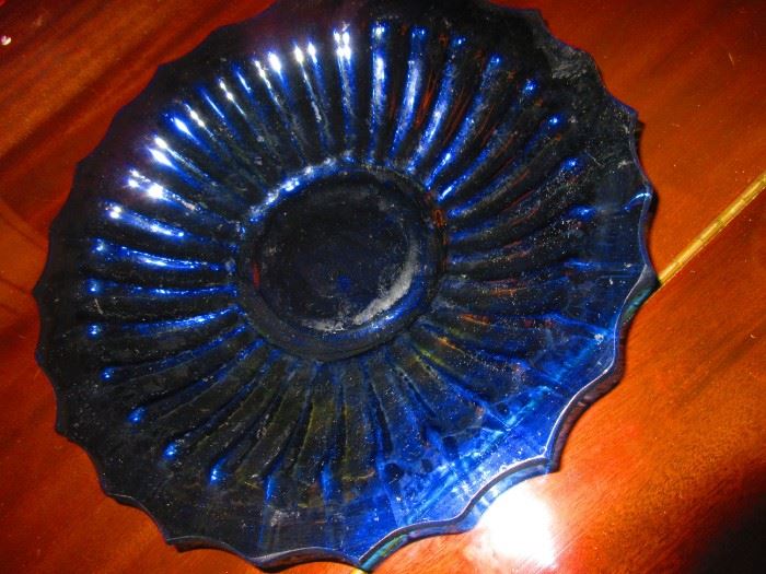 Large cobalt blue glass dish