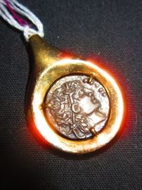 Roman coin set in 14 karat gold