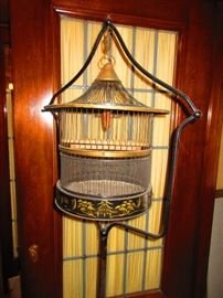 Antique chinoiserie birdcage on stand