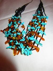Turquoise an amber necklace