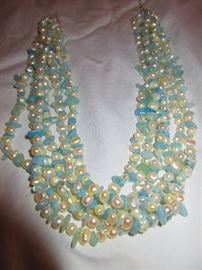 Pearl and stone multi-strand necklace