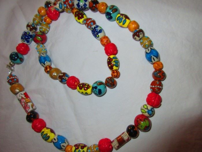 Art glass bead necklace