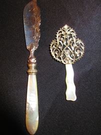 Antique serving pieces with mother of pearl handles