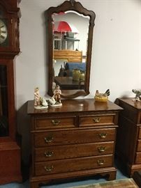 Oak small dresser and mirror.