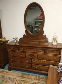 Large oak dresser with mirror