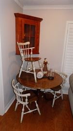 tilt top table and 4 white tole painted Ethan Allen chairs