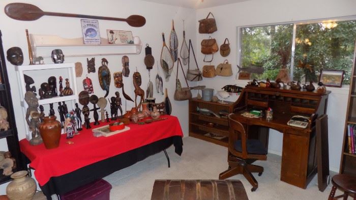 Soo many collectibles...fishing, Tribal art, pottery and more