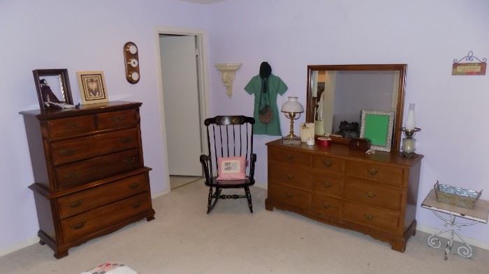 Sumtner chest of drawers....Bassett double dresser with mirror...black tole rocking chair