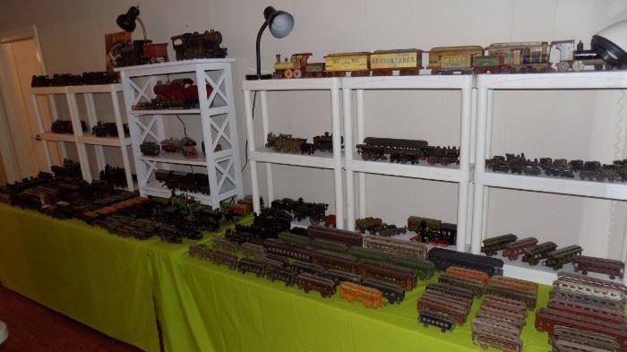 Cast iron trains...engines/cars/large/small...come see!