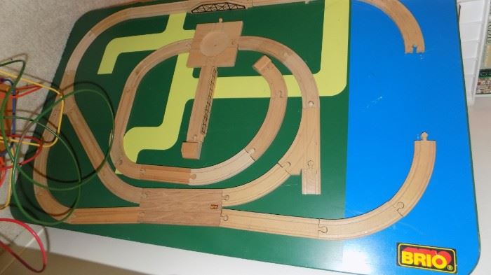 Brio wooden train table top...and lots of extra track/trains priced separately