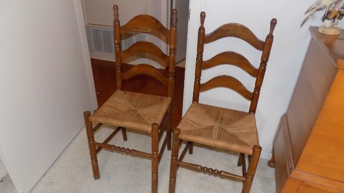 pair rush seat chairs