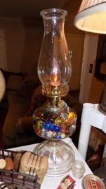 vintage lamp filled with marbles