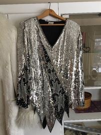 SPARKLY SILVER SEQUIN LADIES/WOMENS BLOUSE/TOP
