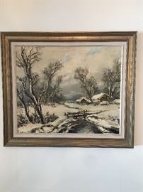 OIL PAINTING OF SNOWY SCENE