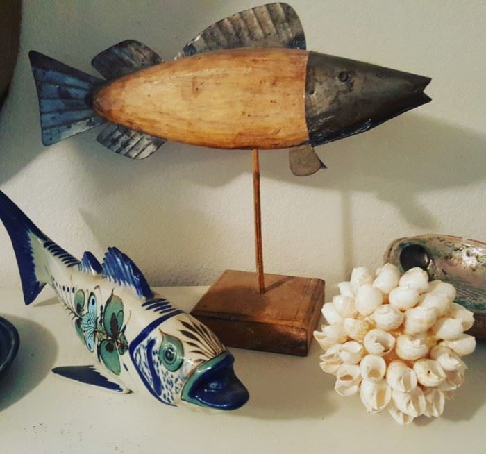 Tonala pottery, shells and folk art fish