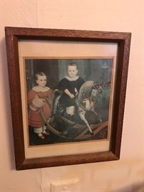 Folk Art childs picture on rocking horse