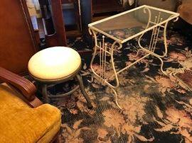 Vintage Harpe and Stool. Look at the carpet - room size...some damage