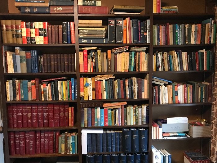 Wonderful library that features Set of Abraham Lincoln Seaches and Debates, Set of 23 Missouri Law Practic Books, 9 Book Set of Irving Works, 8 Book Set of the History of RLDS Church
