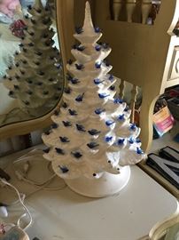 White Ceramic Christmas Tree with blue birds