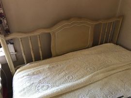 French Provincial Bedroom Set - Full Size Bed, Hutch/Desk w Chair, Night Stand, Dresser with Mirror