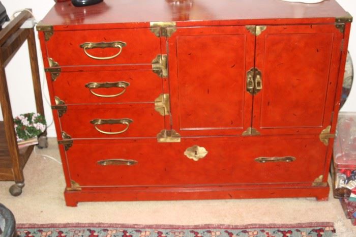 Red Asian buffet/server/drawers/cabinet.