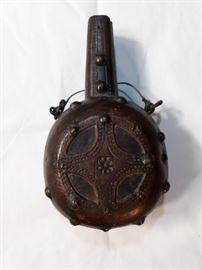 Vintage Ornately Carved Wood Gun Powder Flask