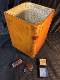 Vintage Travel Clock Leather Waste Basket