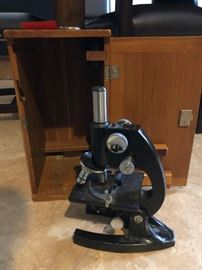 Antique microscope with storage box