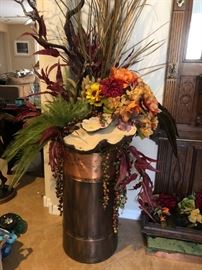 Large copper pot with beautiful arrangement