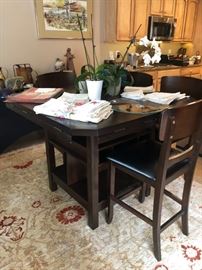 Counter Height Dining set with 4 chairs, leaves extend table, storage below