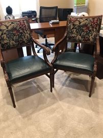Pair of lovely occasional chairs, leather seats and brocade backs