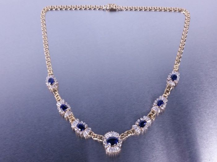 Blue and White Sapphire Estate Necklace; 18k
