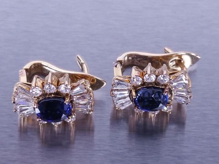 Blue and White Sapphire Estate Earrings; 18k

