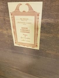 Davis Cabinet Company paper label