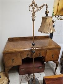 Bridge arm floor lamp and mahogany dressing table