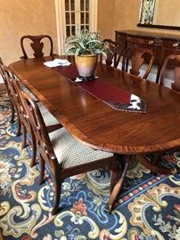 Banded inlaid Kindel Table 5 leaves 12 chairs