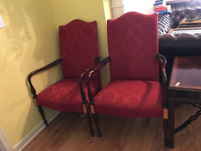 #4	BB-Chair	(2) Hickory Burgandy Arm Chairs w/wood arms    $75 each	 $150.00 
