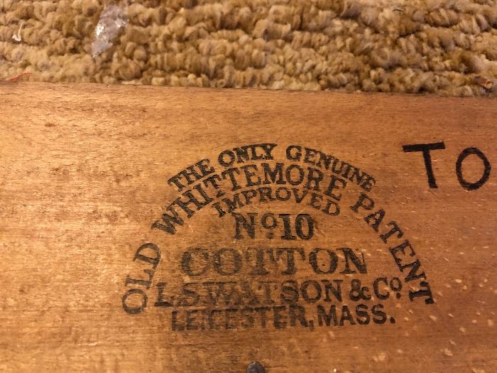 ANTIQUE VINTAGE L. S. WATSON & CO. NO. 10 COTTON CARDERS OLD WHITTEMORE WOODEN
