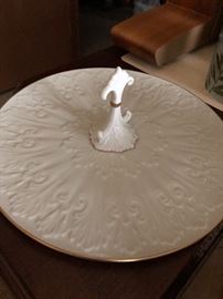 13" LENOX IVORY & 24K GOLD CHATEAU FLEUR DE LIS HANDLED SERVING PLATTER ~