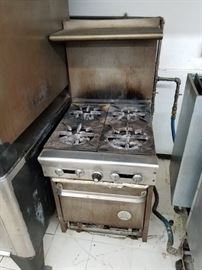 US Range 24" stainless steel gas 4 burner stove with working stainless steel under oven & stainless steel over shelf $495