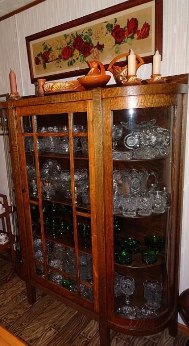 Mission Oak Curved Glass China Cabinet