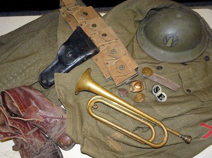 World War I Uniform, Helmet, Bugle & Accessories