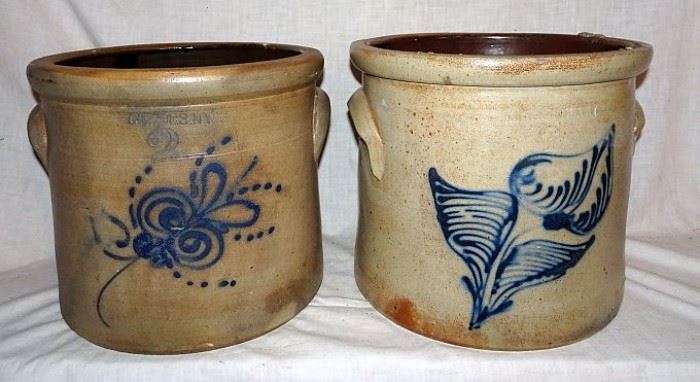 Blue Decorated Stoneware Crocks