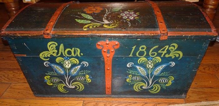 1864 Dome Top Paint Decorated Immigrants Trunk